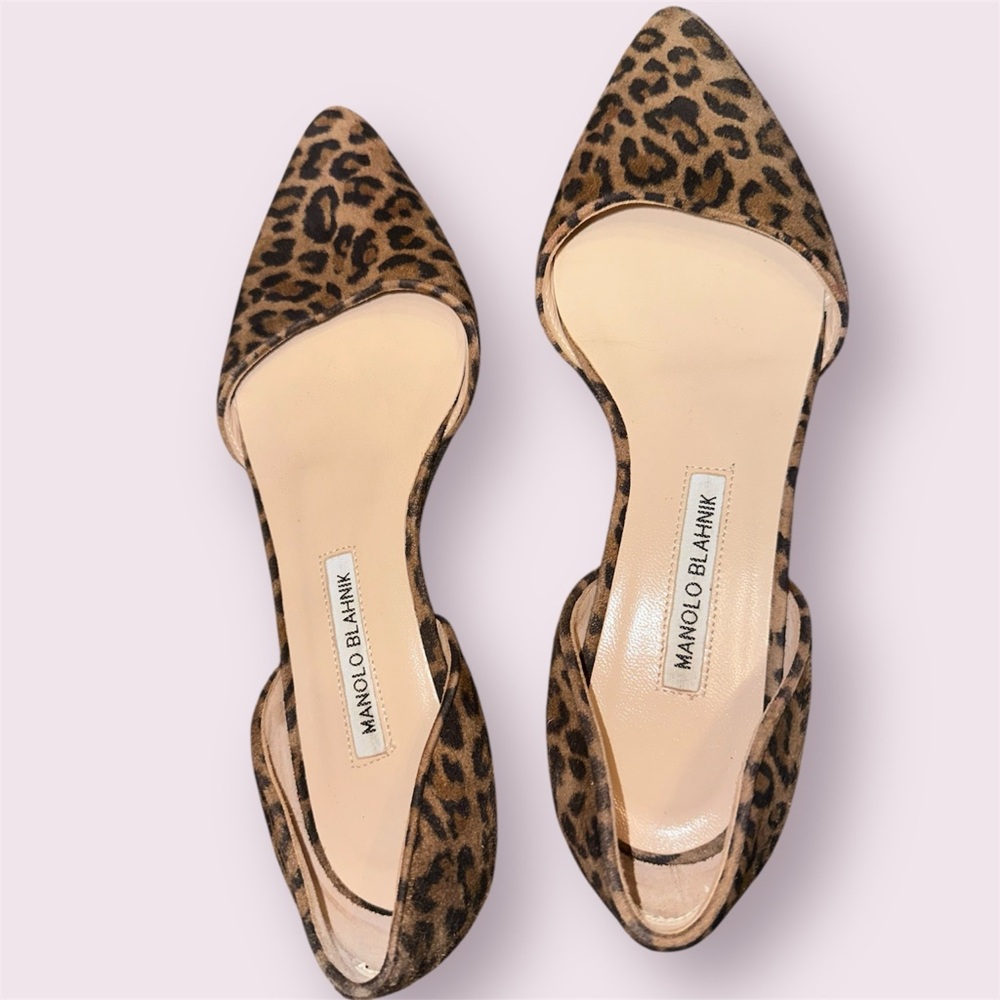 Manolo Blahnik Brown Flats with Leopard Print